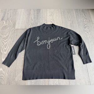 Karl Lagerfeld Paris Embellished Beaded Bonjour Sweater in Black Size Large